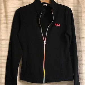 Black workout jacket with rainbow zipper